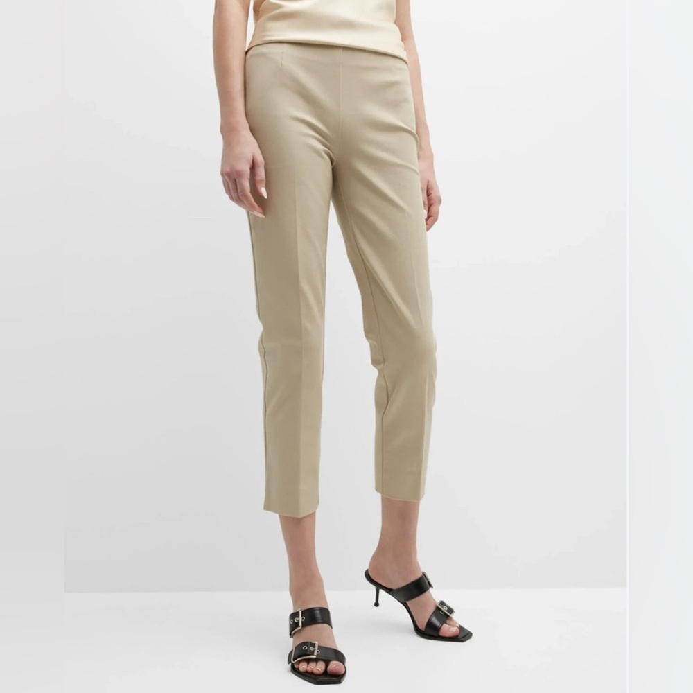 Lafayette 148 NY Cropped Bleeker Pants Tan Flat Front Side Zip Women's 10 EUC